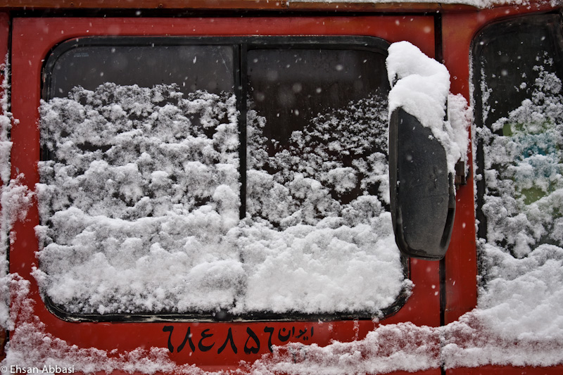 Snowy car's window