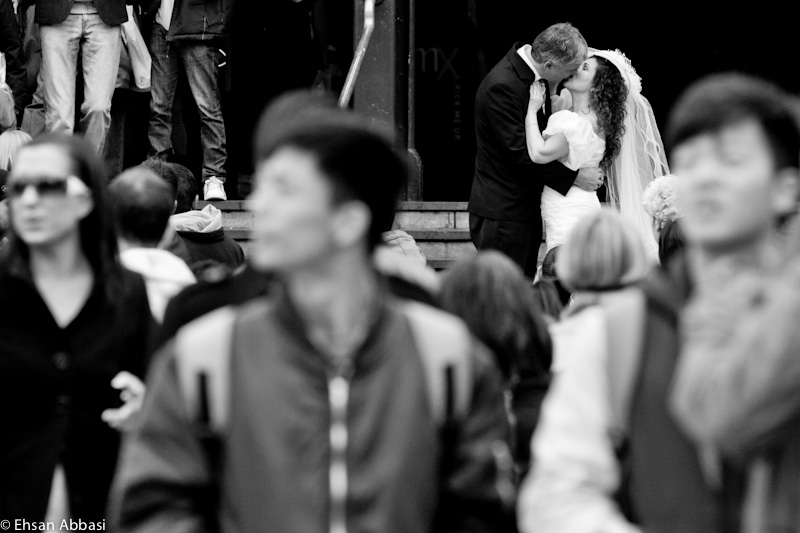 Bride and Groom Kissing at Flinders Street Station